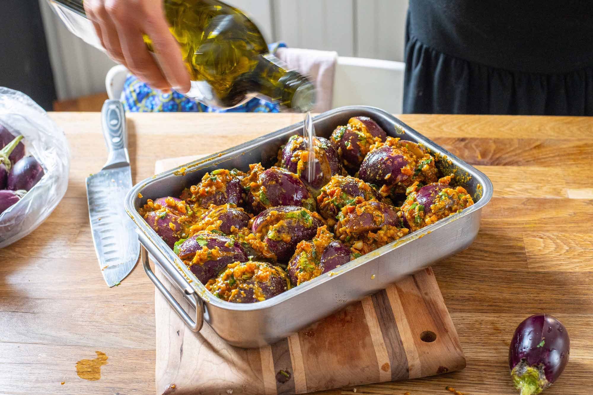 Reveya: Peanut-Stuffed Baby Aubergines — Recipe by Urvashi Roe