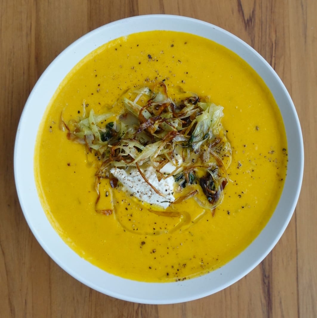 Leek, pumpkin, ricotta soup. Modern mess