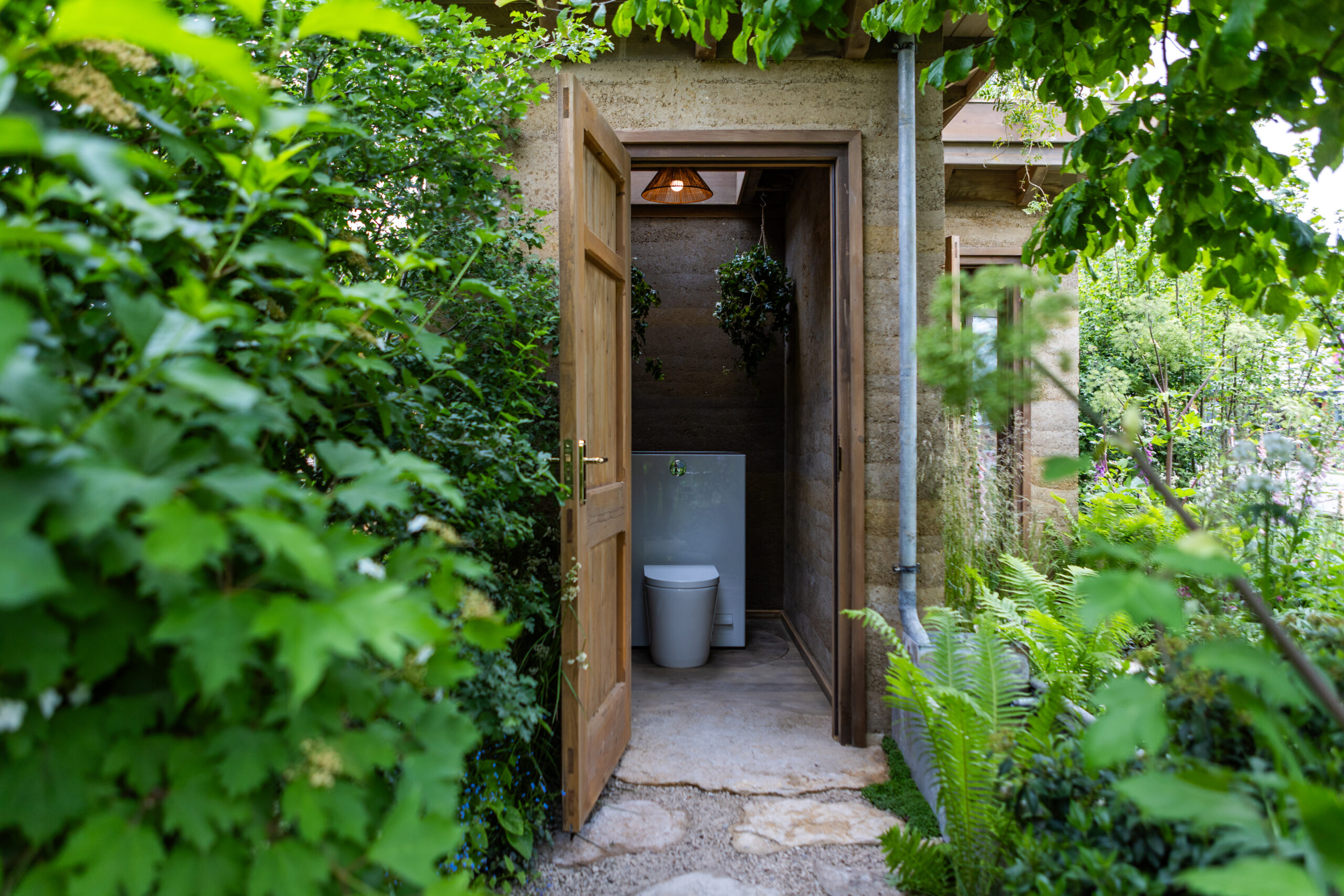 Gates Foundation's Garden of The Future at RHS Chelsea, by Butler & Parker. Cranfield Circular Toilet in Garden of the Future at RHS Chelsea