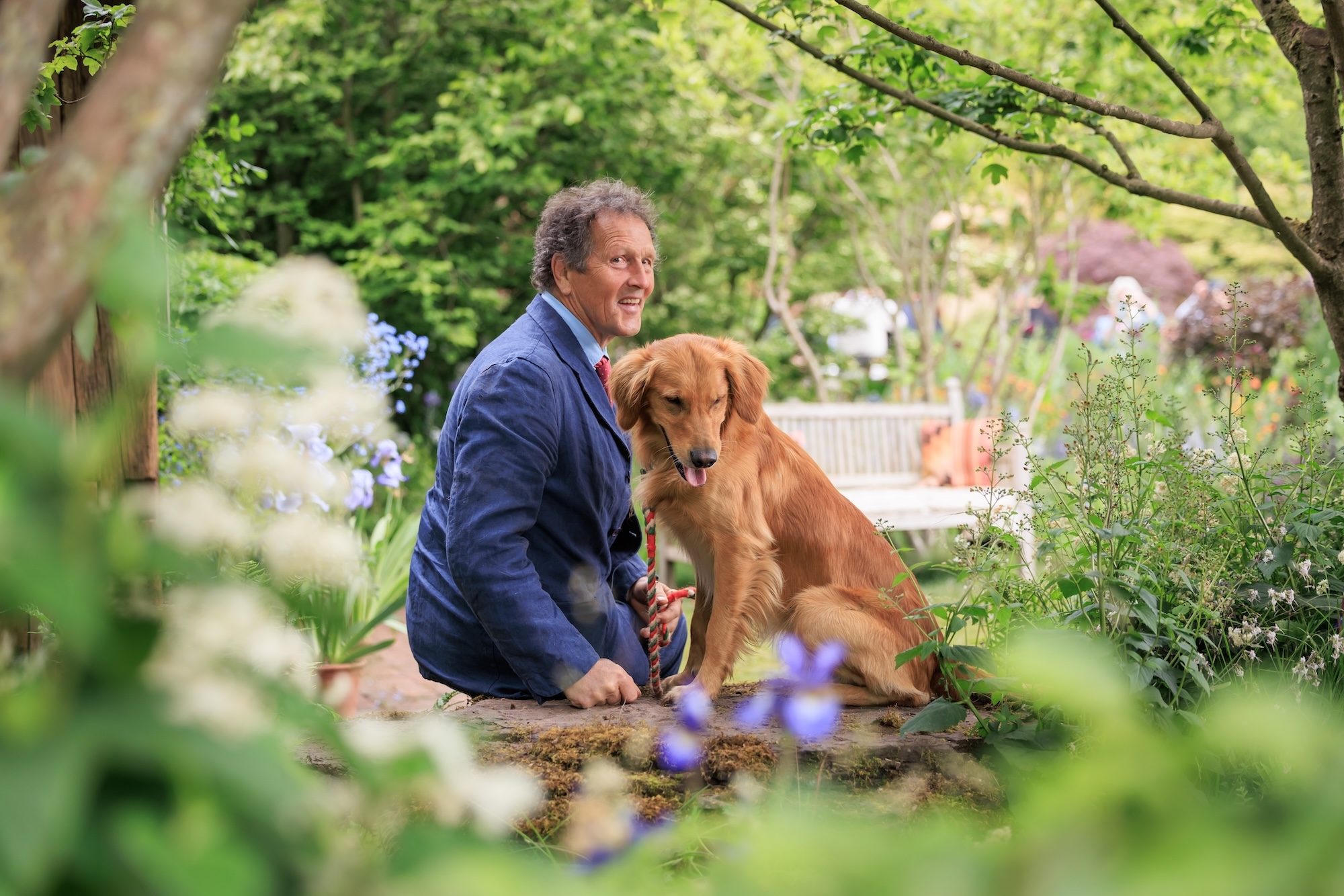 Monty Don pictured with his dog Ned on The RHS and BBC Radio 2 Dog Garden at RHS Chelsea Flower Show this morning.
The garden will live on at Battersea Dogs home following the show.