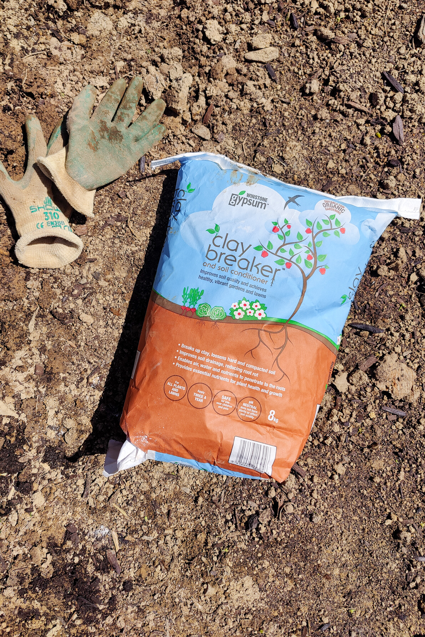 add gypsum or lime to help break up clay soils