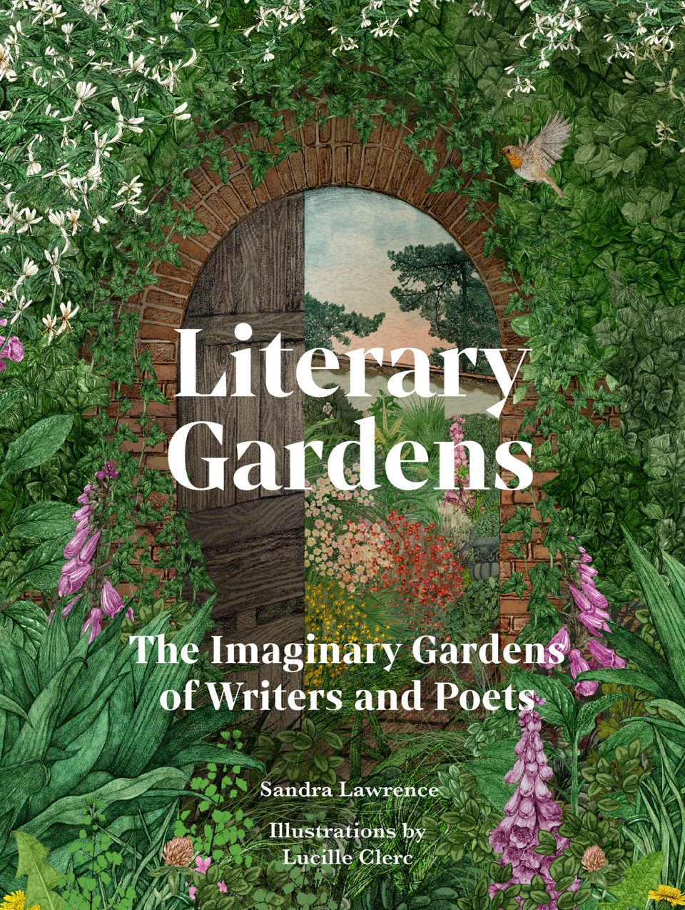 Literary Gardens by Sarah Lawrence book cover Literary Gardens book cover imagery