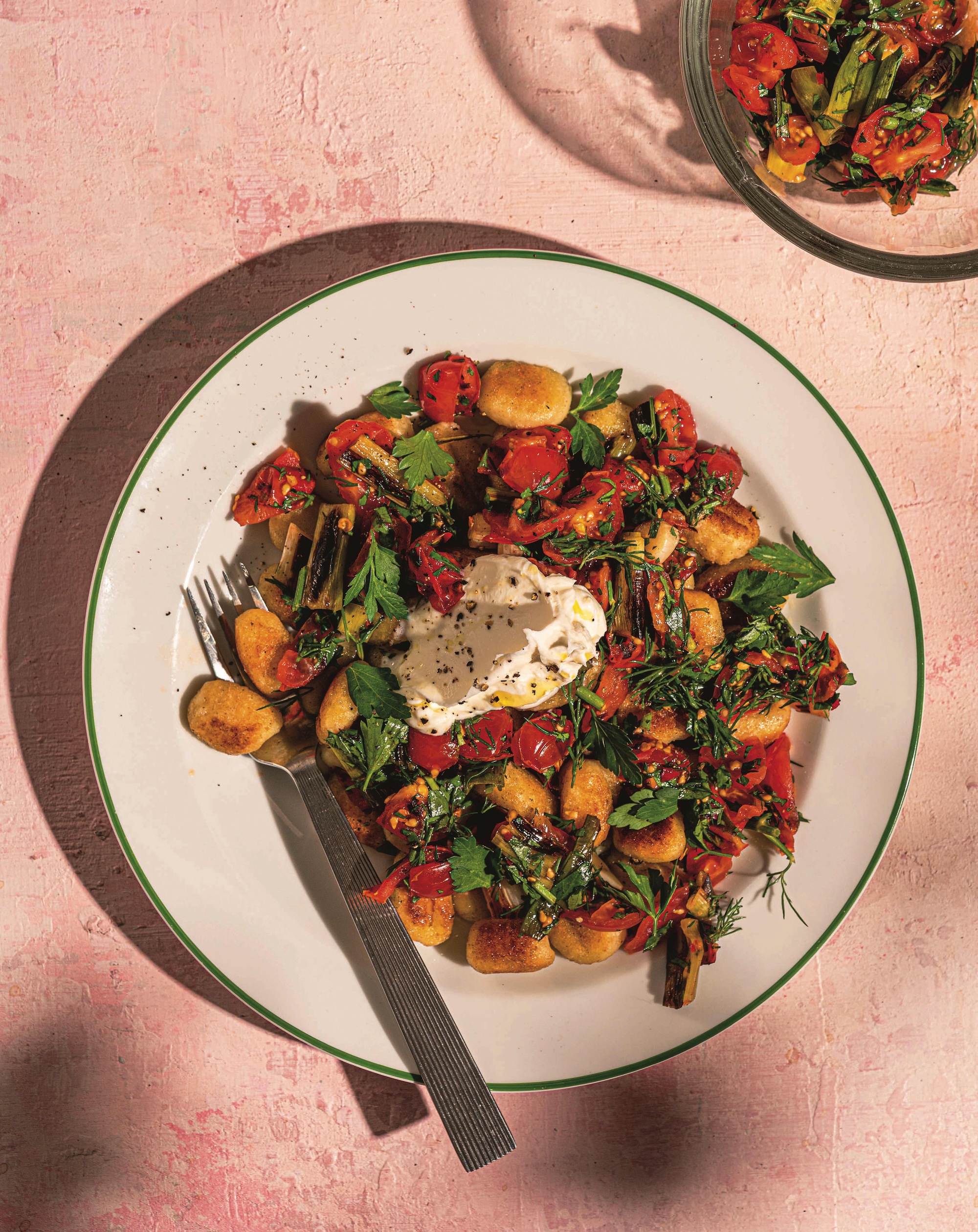 Tomato gnocchi served on white plate for recipe book I’ll cook by Sophie Godwin