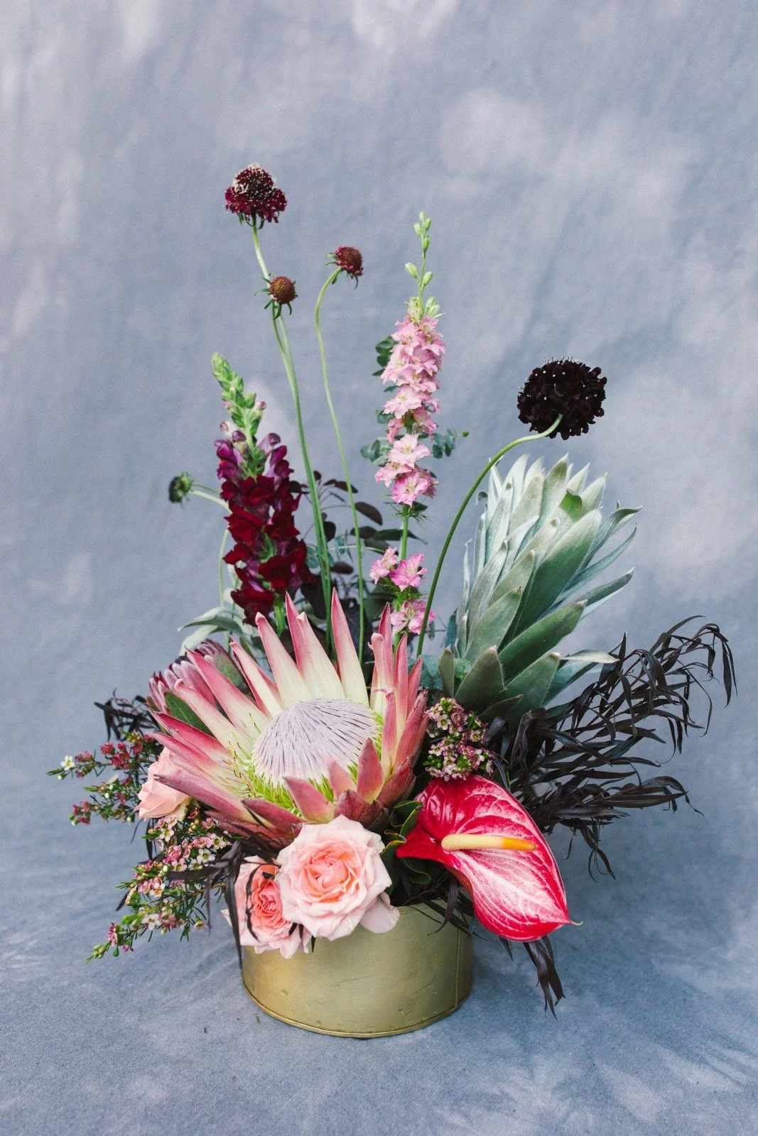 The Unlikely Florist arrangements balance colour, texture and height